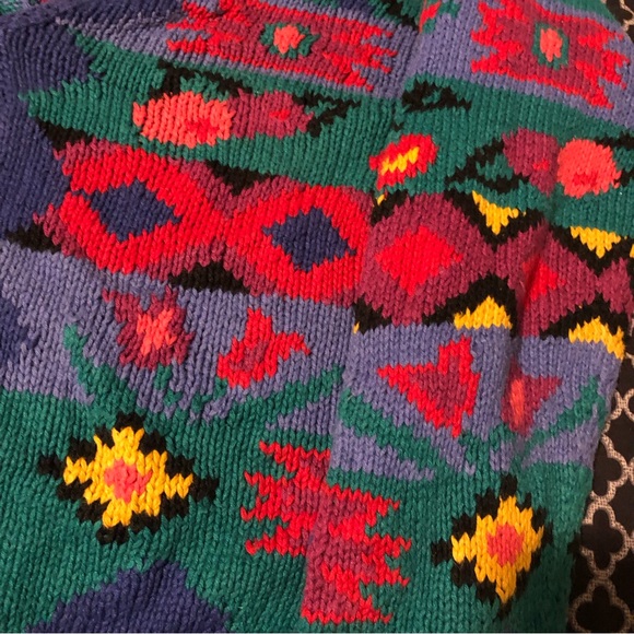 VTG L.L. Bean Woman’s Cardigan Colorful Sweater Geometric Blue Purple Sz Medium - Picture 8 of 11